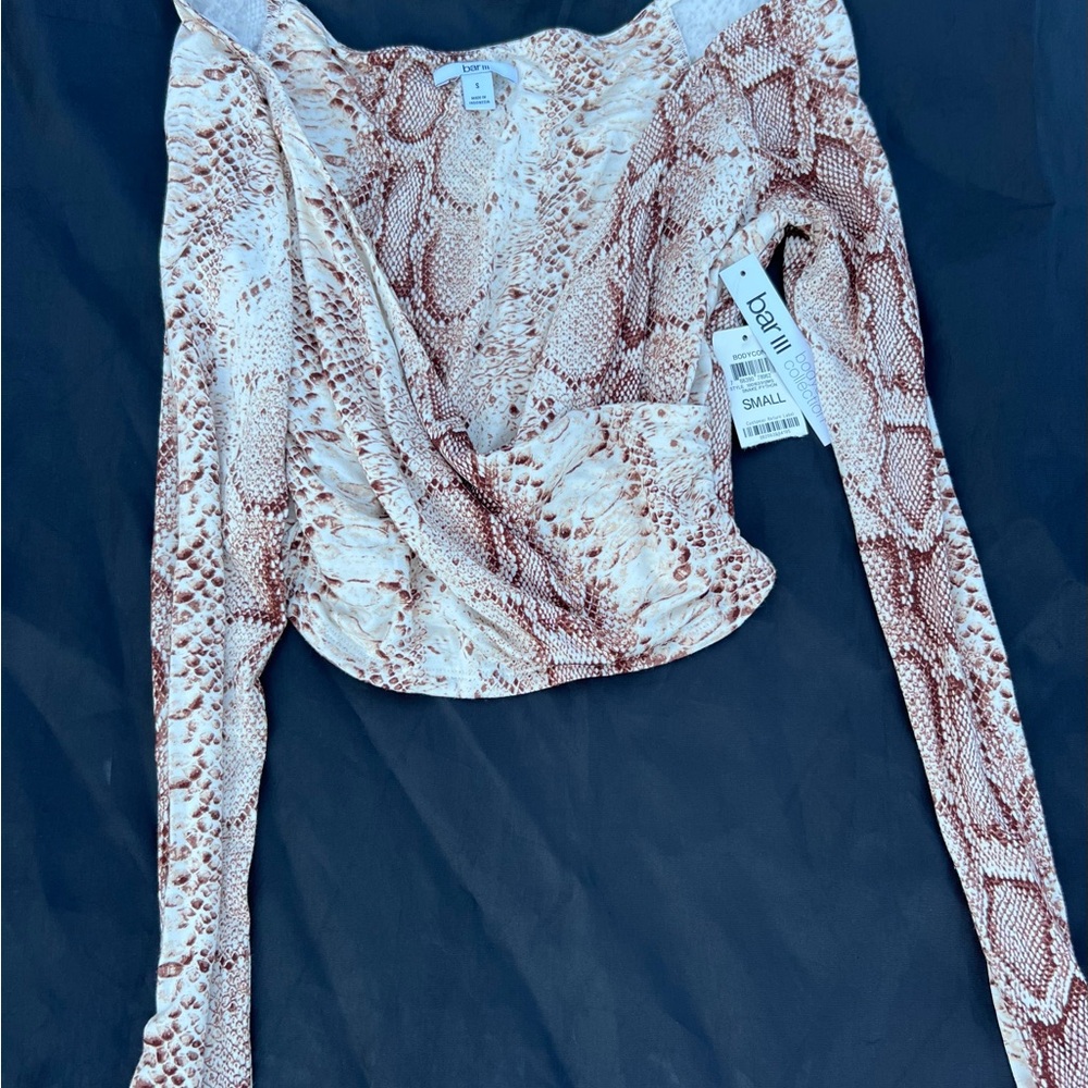 Bar III Asymmetrical Wrap Blouse in Cream with Long Sleeves